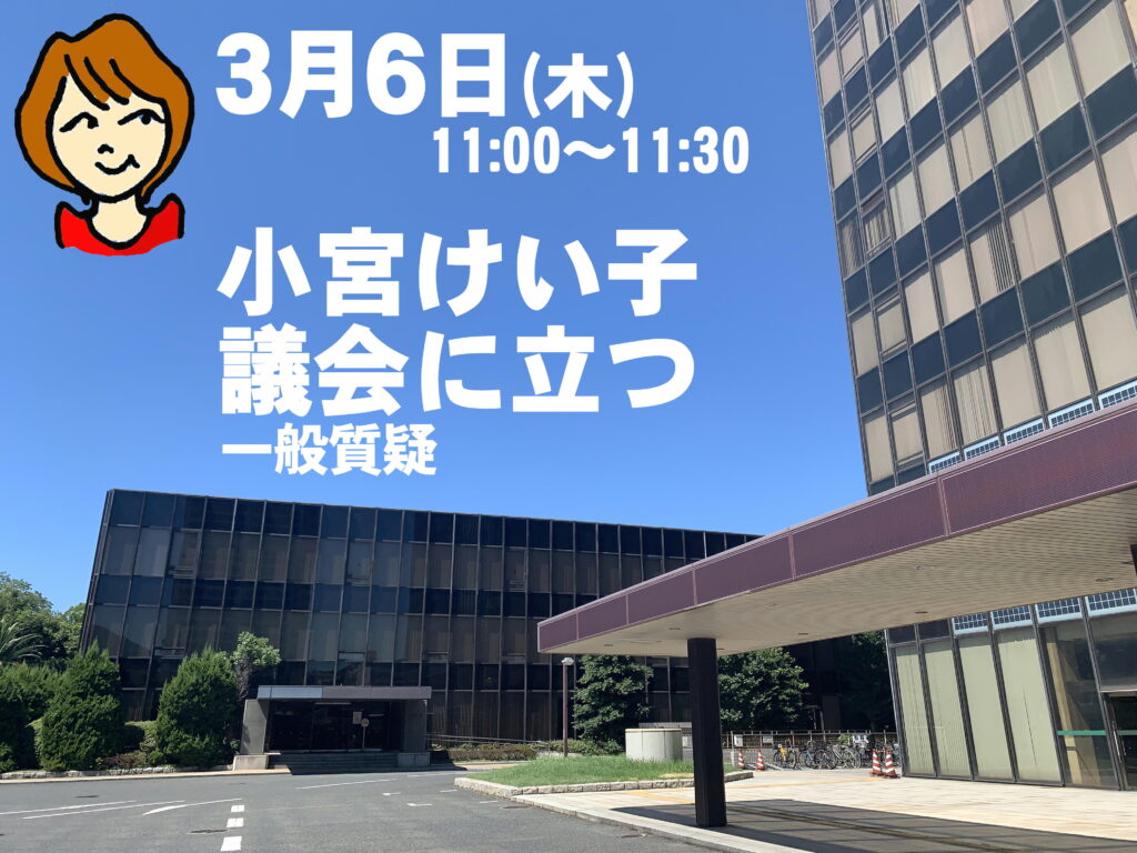 小宮けい子の２月議会の一般質疑は、３月６日（木）